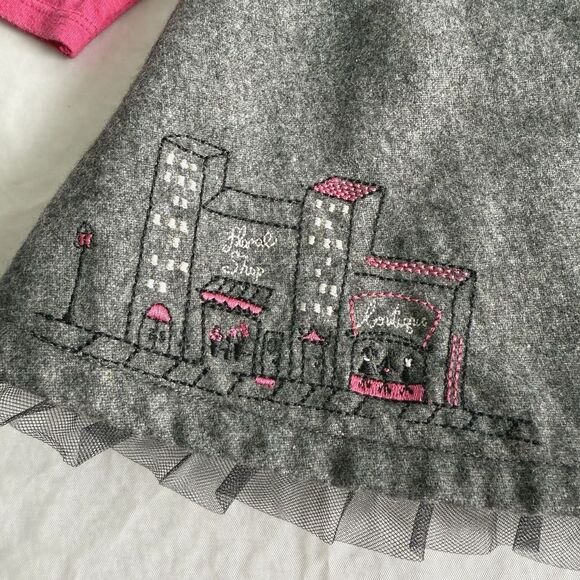 Y2K Girls Gymboree Gray Wool Blend Jumper Dress City France Pink Twirl Sz 6-12M - Picture 4 of 8